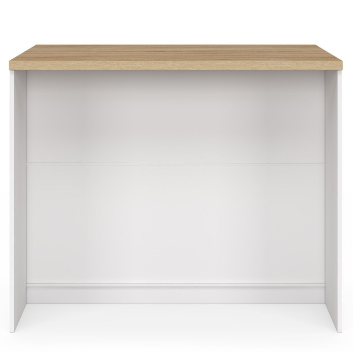 TIBO 110 cm isla central con cacerola de madera blanca de 3 cajones y encimera efecto haya