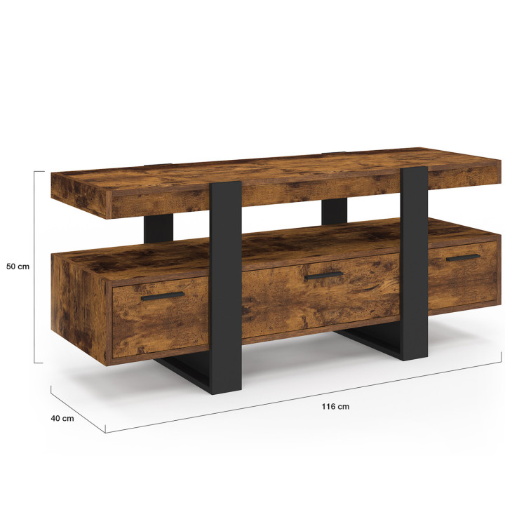 Mueble de TV con cajones de madera envejecida y efecto negro - PHOENIX | ID Market