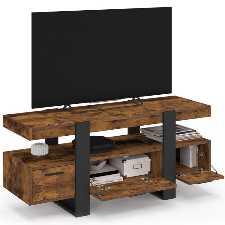 Meuble TV 116 cm PHOENIX avec tiroirs bois effet vieilli et noir