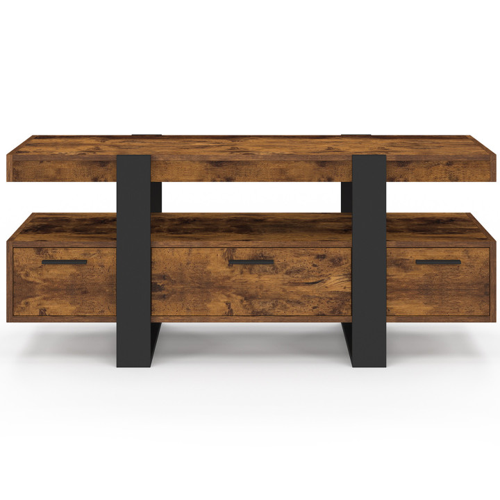 Mueble de TV con cajones de madera envejecida y efecto negro - PHOENIX | ID Market