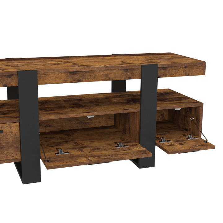 Meuble TV 116 cm PHOENIX avec tiroirs bois effet vieilli et noir