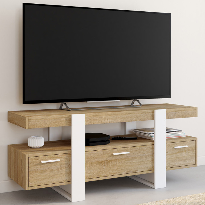 TV-Möbel in Weiß und Holz mit Schubladen 116 cm - PHOENIX | ID Market