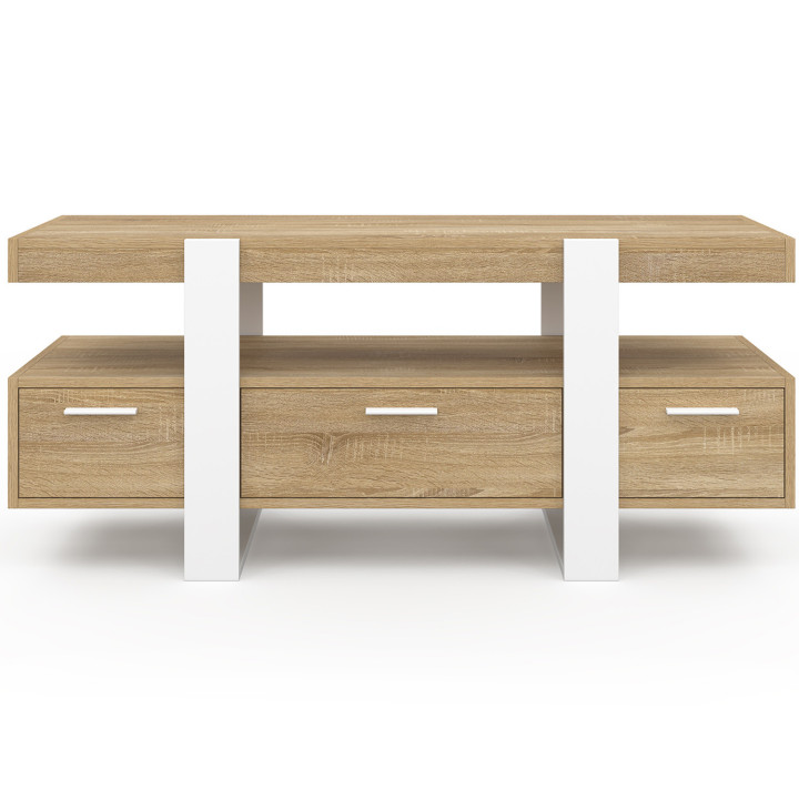 Meuble TV 116 cm PHOENIX avec tiroirs bois et blanc