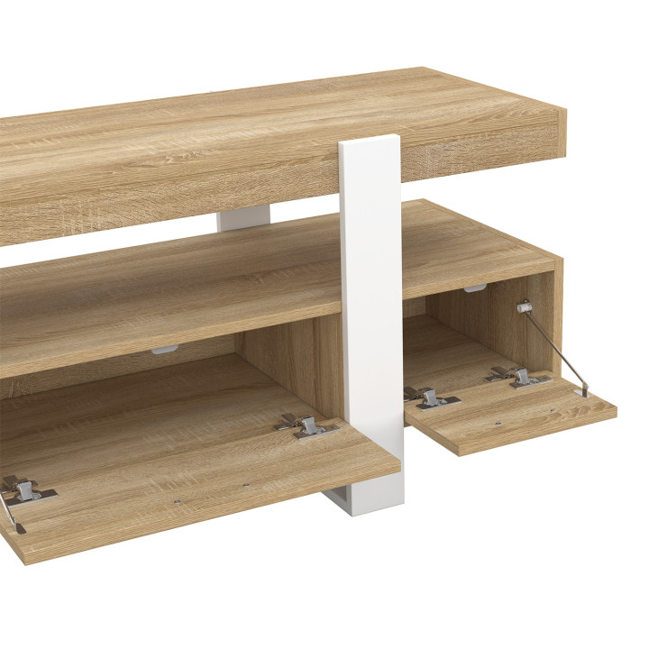 Tv-meubel 116 cm met lades, wit en hout - PHOENIX | ID Market