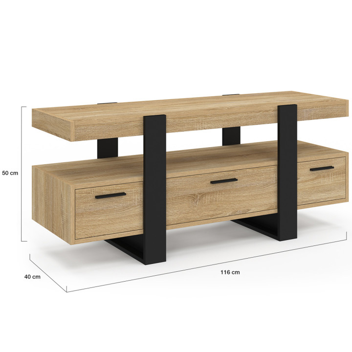 Soporte de TV barato de madera y negro con cajones - PHOENIX | ID Market