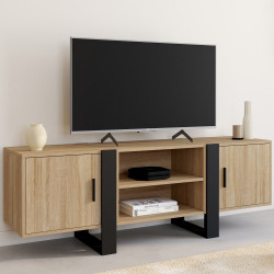 Tv-meubel 140 cm 2 deuren, zwart en hout - PHOENIX | ID Market