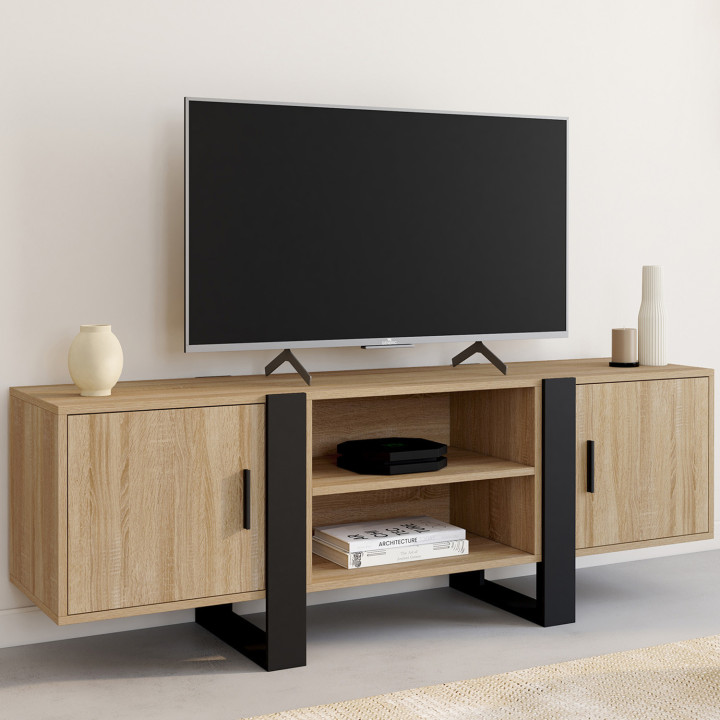 Porta TV a 2 ante in legno e nero 140 cm - PHOENIX | ID Market
