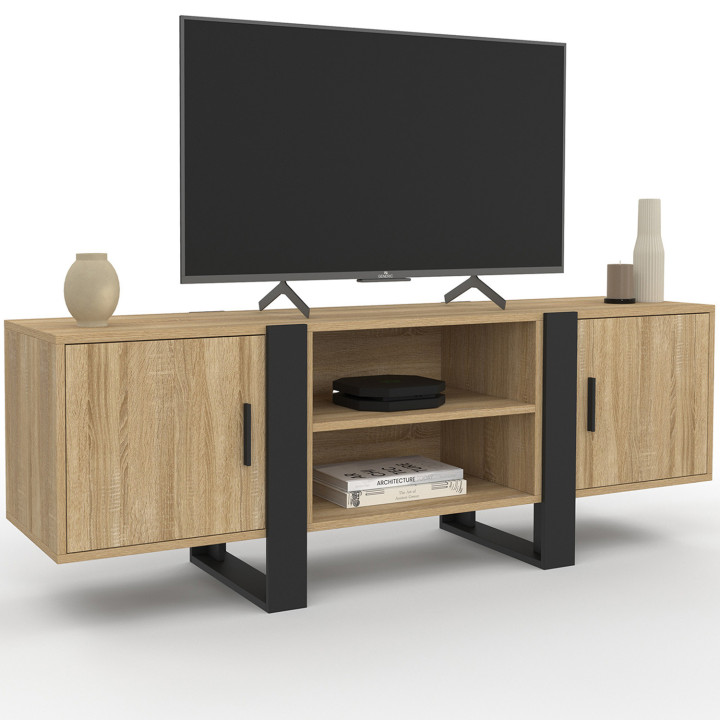 Porta TV a 2 ante in legno e nero 140 cm - PHOENIX | ID Market