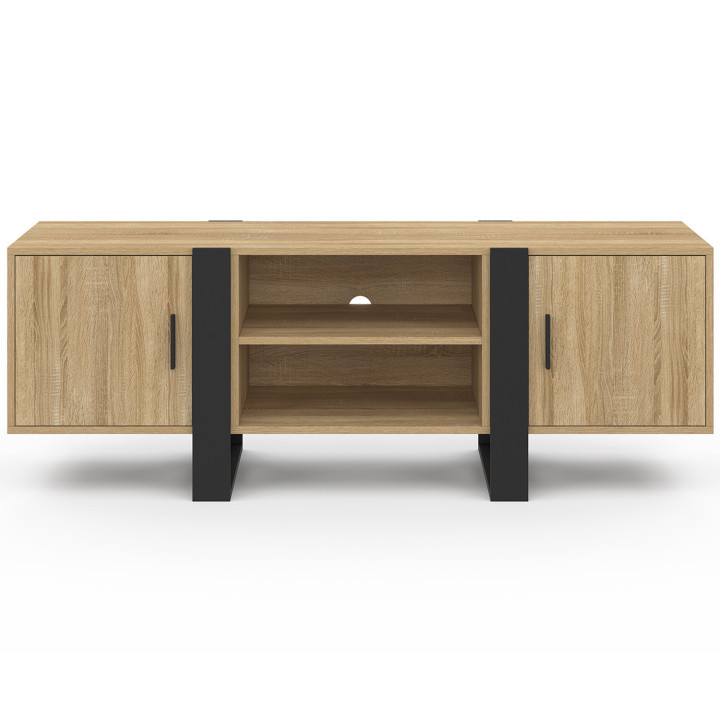 Meuble TV 140 cm PHOENIX 2 portes bois et noir