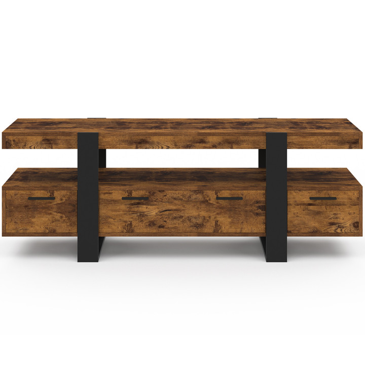 TV-Möbel 140 cm mit Schubladen Holz Effekt gealtert und schwarz - PHOENIX | ID Market