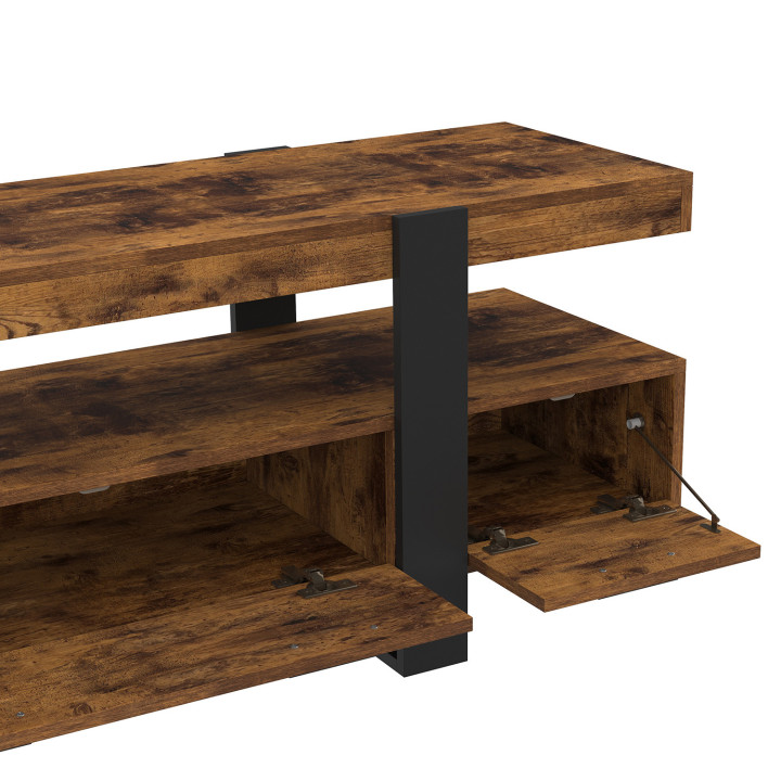 Mueble de TV de 140 cm con madera envejecida y cajones negros - PHOENIX | ID Market