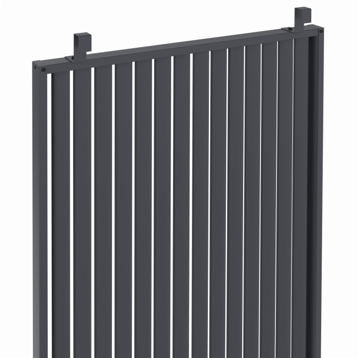 Pergola bioclimatica a lamelle orientabili in acciaio 3x4 M con tende verticali grigio antracite