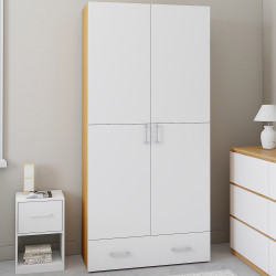 Schrank 2 Türen weiß und Holz Regale 80 cm mit 1 Schublade - JULIANA | IdMarket