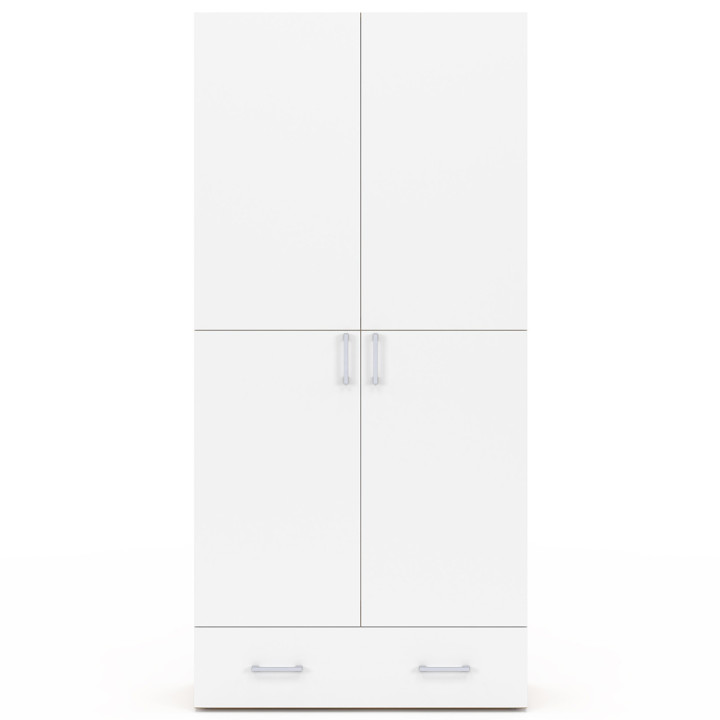 2-türiger Kleiderschrank JULIANA weiß und Holz Regale 80 cm mit 1 Schublade