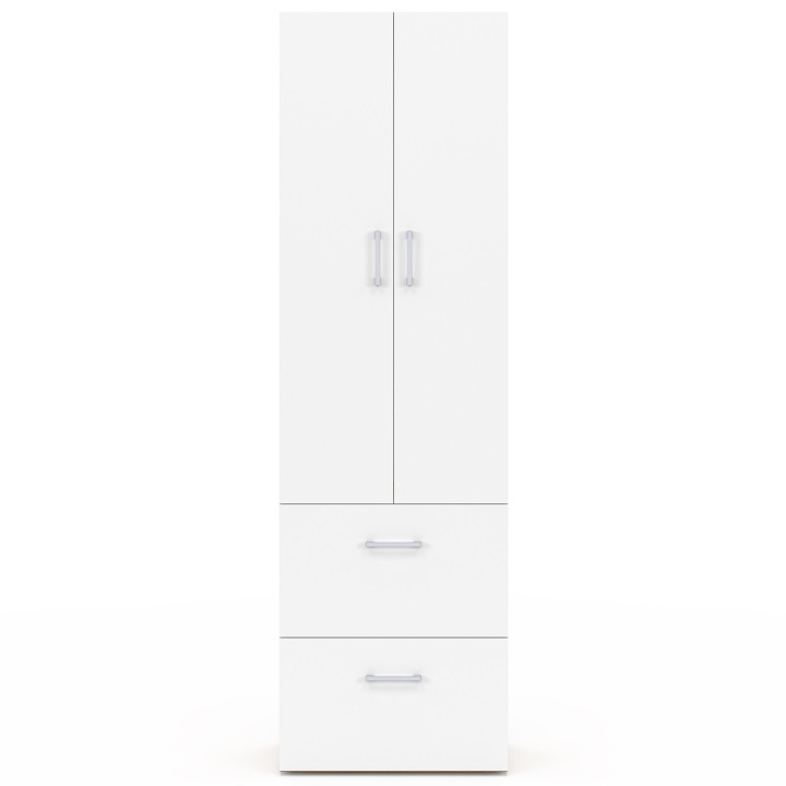 2-türiger Kleiderschrank JULIANA weiß und Holz Kleiderschrank 50 cm mit 2 Schubladen