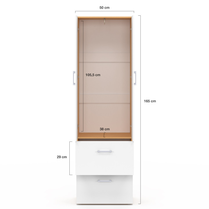 Armoire 2 portes JULIANA blanc et bois penderie 50 cm avec 2 tiroirs