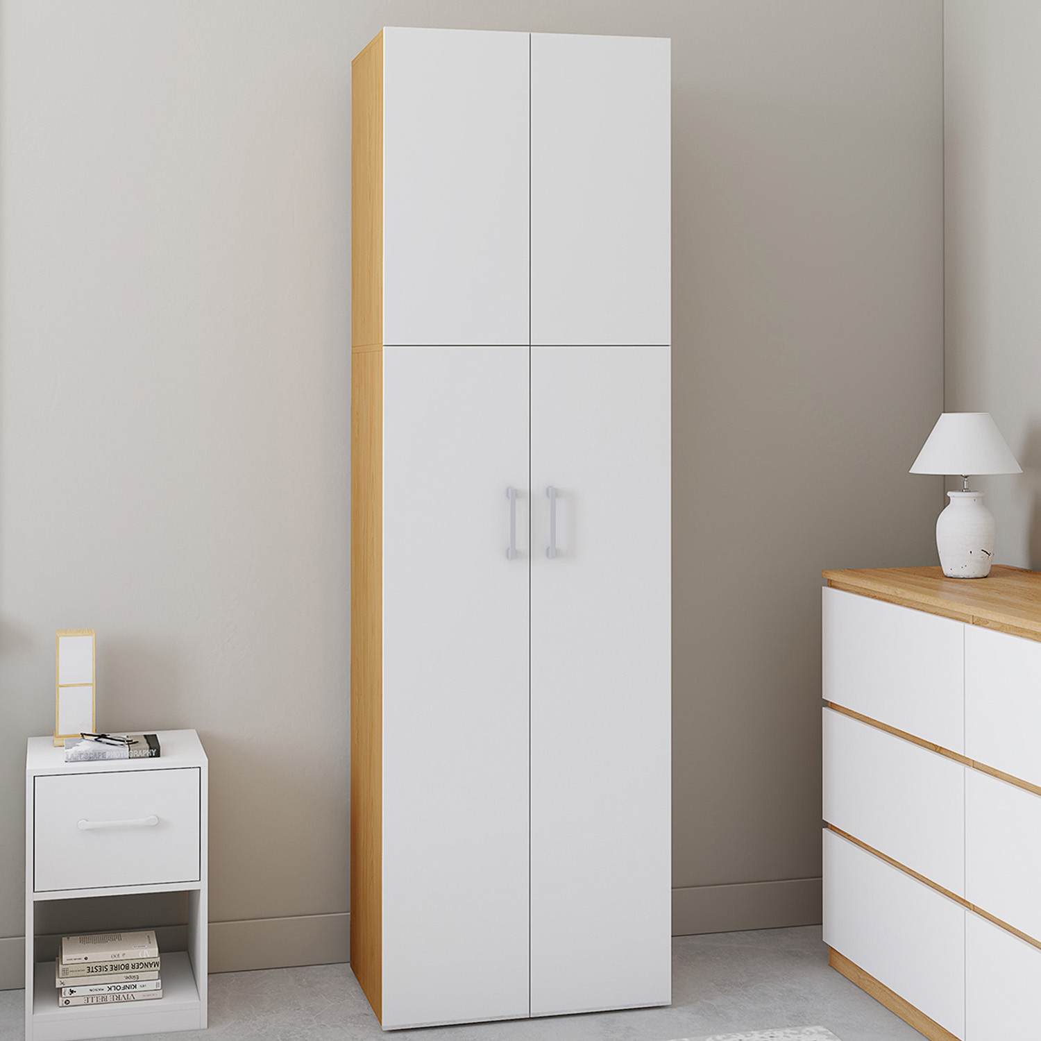 Armoire 2 Portes Juliana Blanc Et Bois Penderie 50 Cm Avec &Eacute;tag&egrave;re