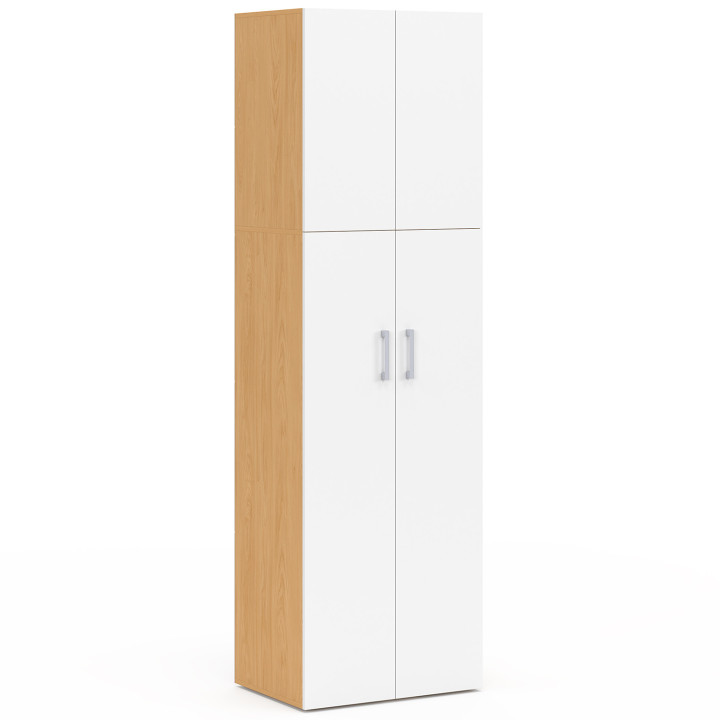 2-türiger Kleiderschrank JULIANA weiß und Holz Kleiderschrank 50 cm mit Regal