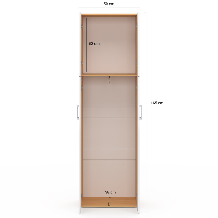 2-türiger Kleiderschrank JULIANA weiß und Holz Kleiderschrank 50 cm mit Regal