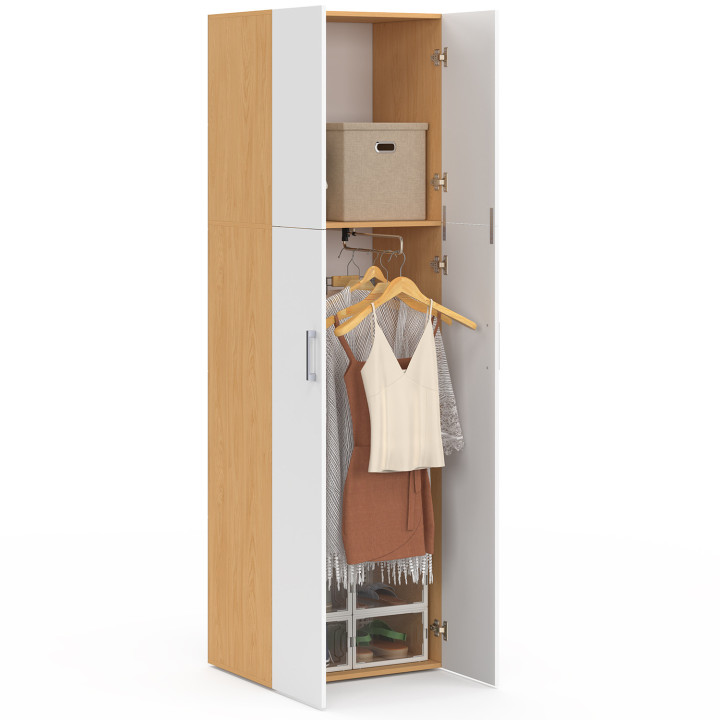 Armoire 2 portes JULIANA blanc et bois penderie 50 cm avec étagère