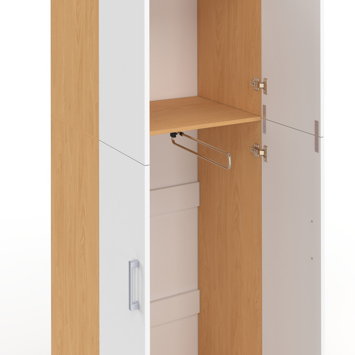 2-türiger Kleiderschrank JULIANA weiß und Holz Kleiderschrank 50 cm mit Regal