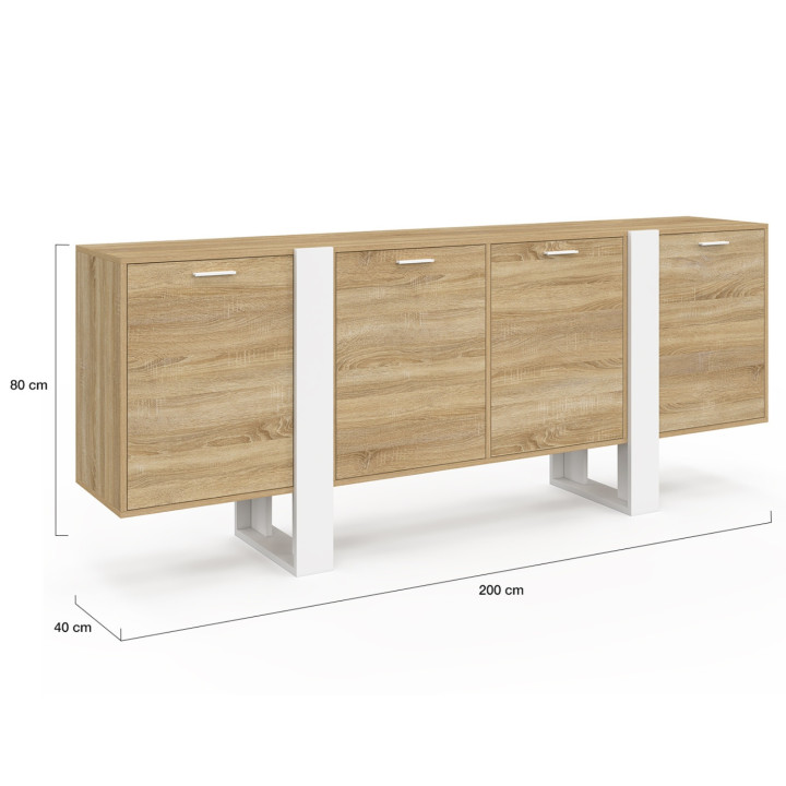 Aparador 200 cm 4 puertas madera y blanco - PHOENIX XXL | IdMarket