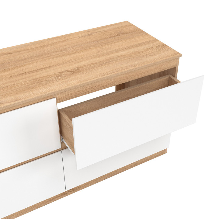 Dubbele wastafel TOMI 120 cm 4 laden beuken en wit afgewerkt