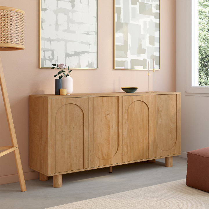 ARCHIE 160 cm 4-deurs dressoir met eikenhouten boogdesign