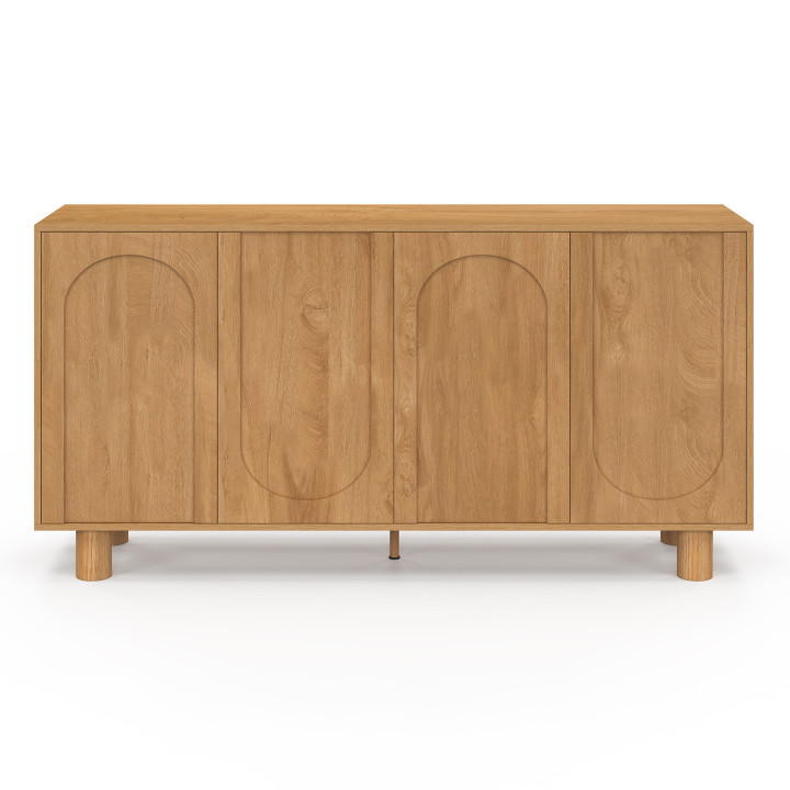 ARCHIE Aparador de 4 puertas de 160 cm con diseño de arco de madera imitación roble