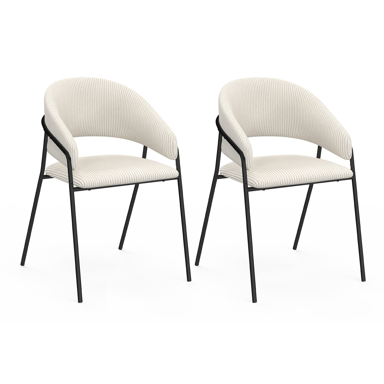 Lot de 2 chaises de salle à manger en velours côtelé beige et pieds métal noir