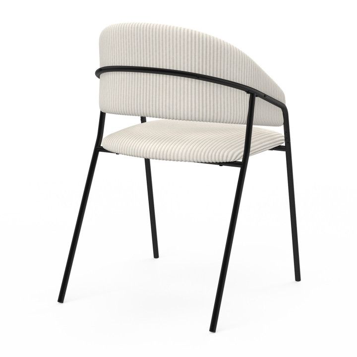 Set van 2 VINI beige corduroy eetkamerstoelen met zwarte metalen poten