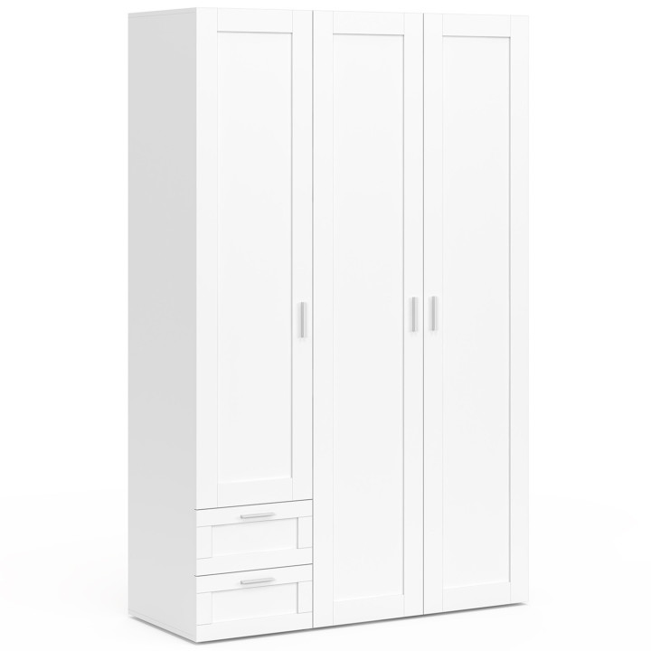 3-türiger Schrank VITO weiß Kleiderschrank 120 cm mit 2 Schubladen und Regalen