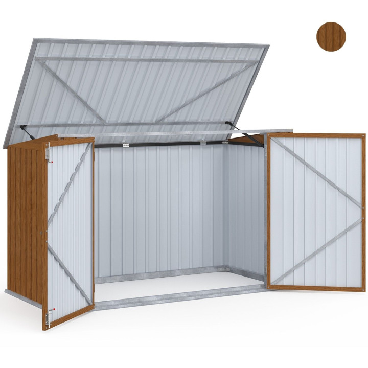 Abri de jardin en métal effet bois verrouillable multi-rangement pour stockage vélos, outils, poubelles