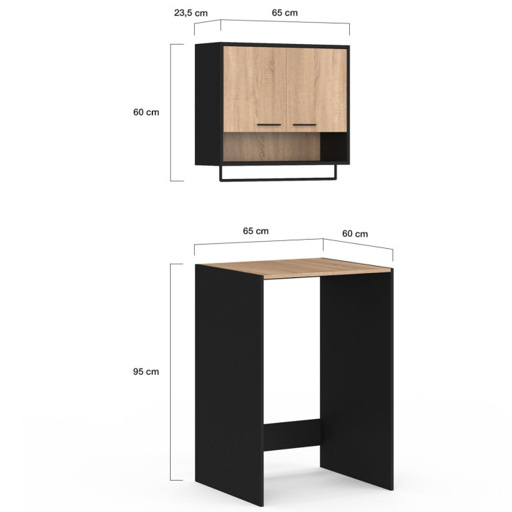 Set di mobili per lavanderia in faggio e nero per lavatrice - WALLIS | The WALLIS Group IDMarket