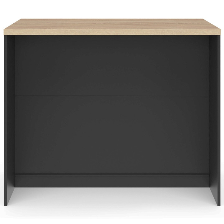 Ilot central TIBO 110 cm casserolier 3 tiroirs bois noir avec plan de travail façon hêtre