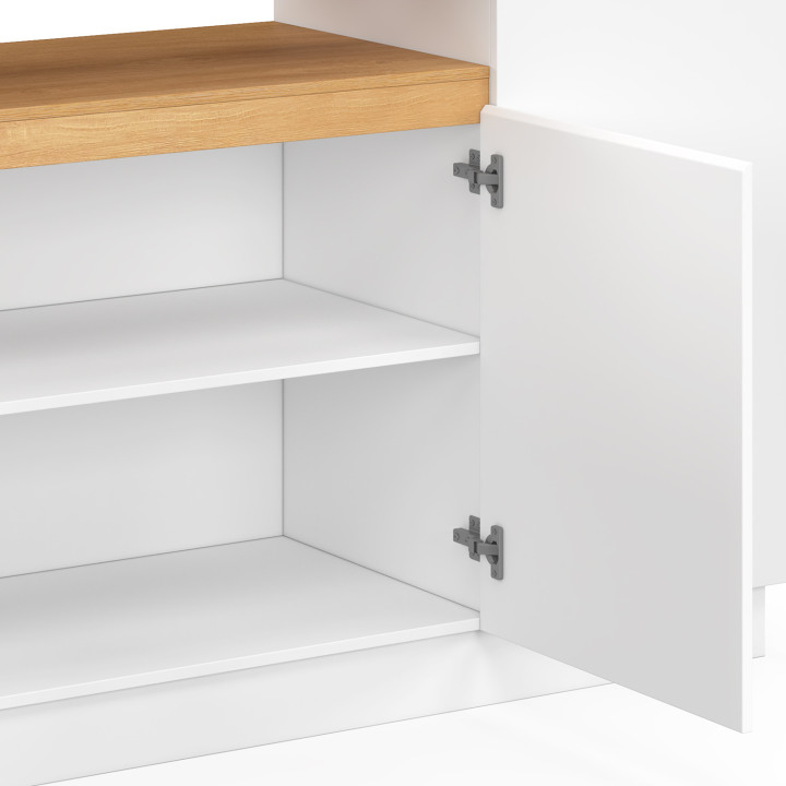 Buffet 160 cm SERENA 4 portes avec niche centrale blanc et plateau bois