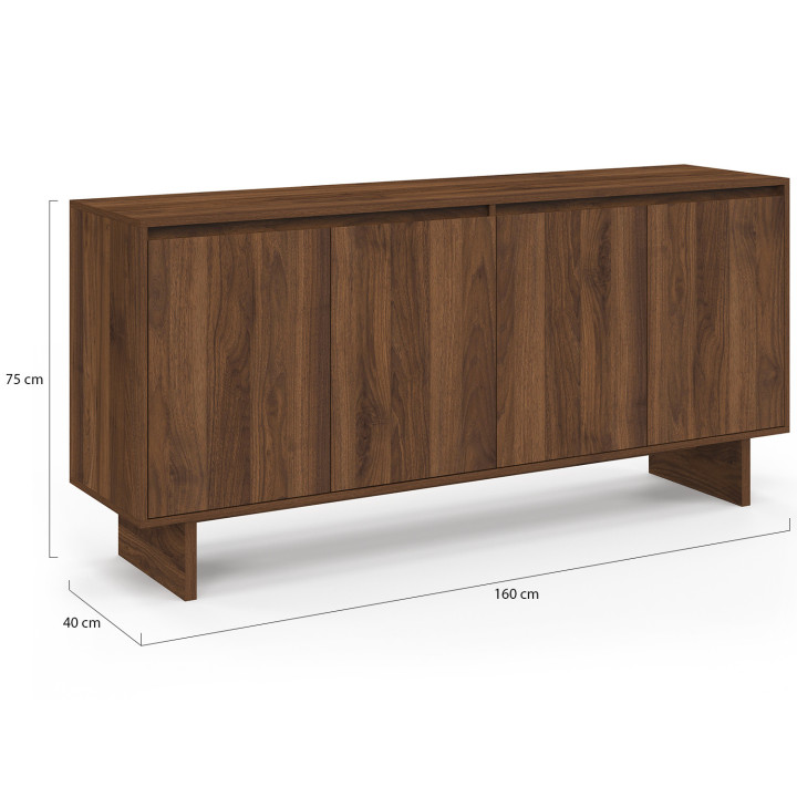 YURI 160 cm 4-deurs dressoir met notendecor