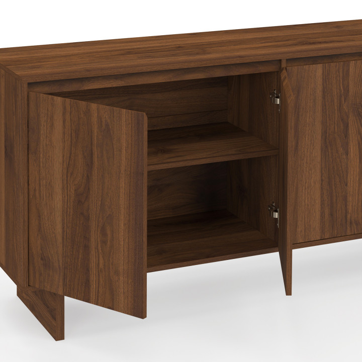 Buffet 160 cm CAPUCINE 4 portes façon noyer design arrondi