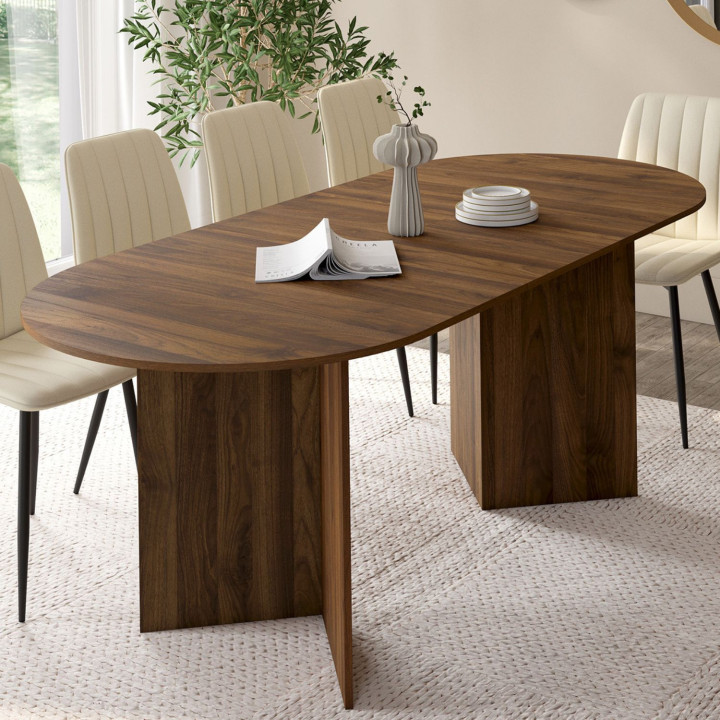 Table à manger extensible ovale MARTHE 6 -10 personnes noyer 160-200 cm