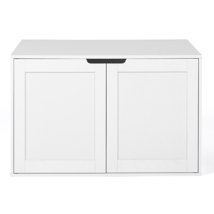 Maison de toilette chat - cache-litière avec doubles portes blanc