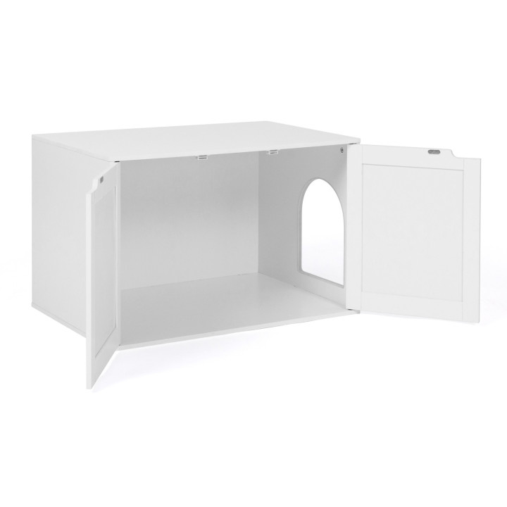 Maison de toilette chat - cache-litière avec doubles portes blanc
