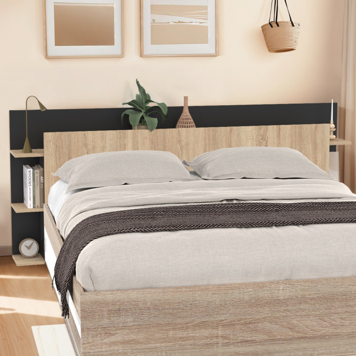 Houten en zwart hoofdeinde voor bedden tot 160 cm - CIRI | ID Market