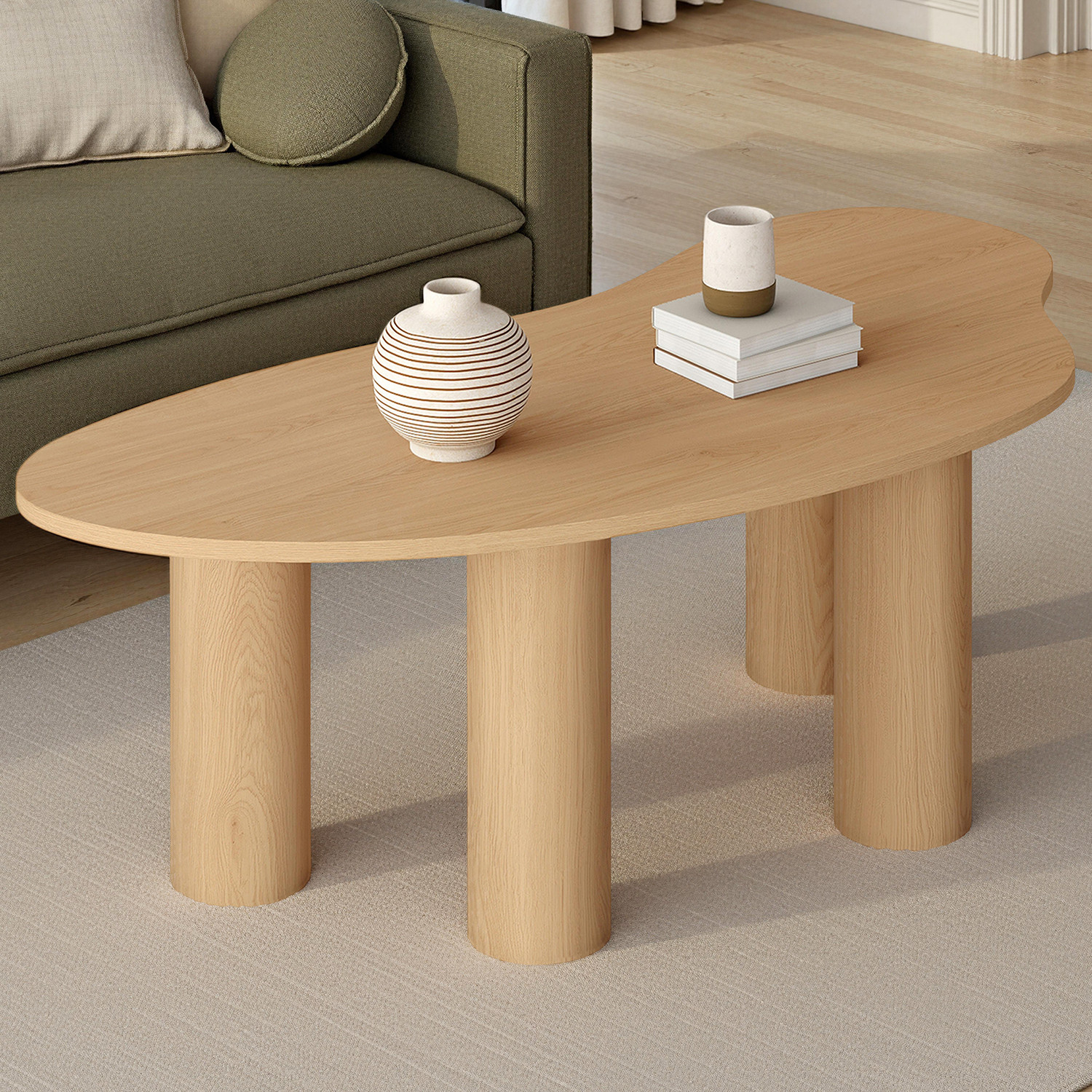 Table basse 100 cm bois effet hêtre style organic