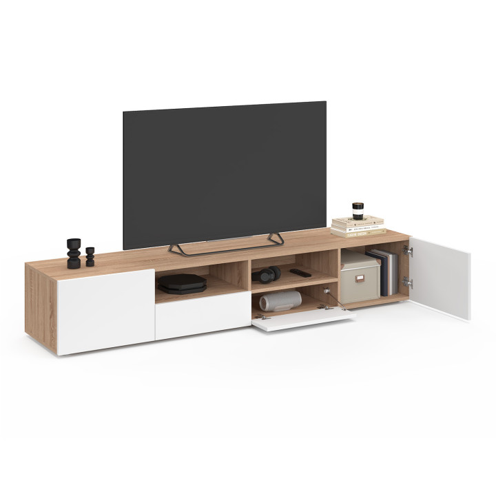 180 cm ELI beuken TV-meubel met witte deuren