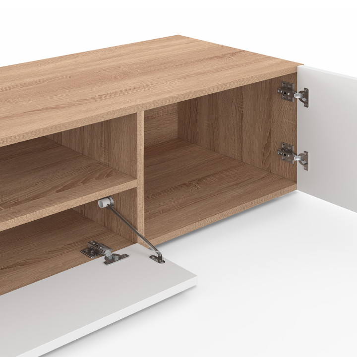 Mueble de TV de madera de haya ELI de 180 cm con puertas blancas