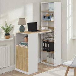 Tavolo da bar con contenitore per 2 persone, bianco e legno - LUNG | IDMarket