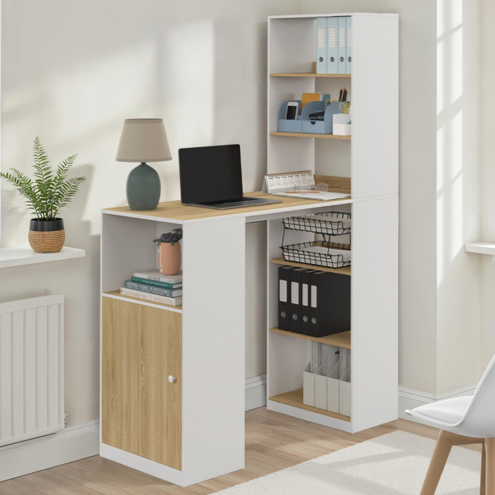 Tavolo da bar con contenitore per 2 persone, bianco e legno - LUNG | IDMarket