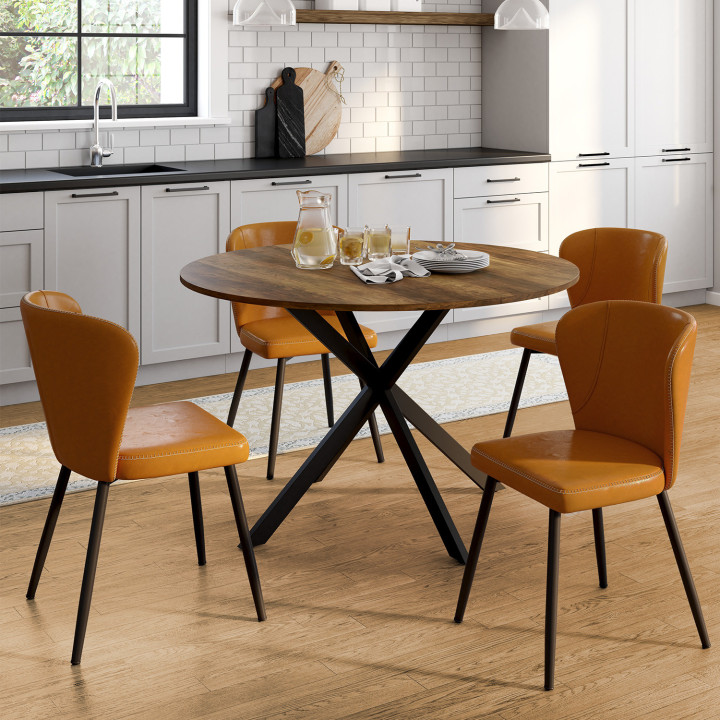 Set van 4 bruine ISAURE stoelen met stiksels en zwarte metalen poten