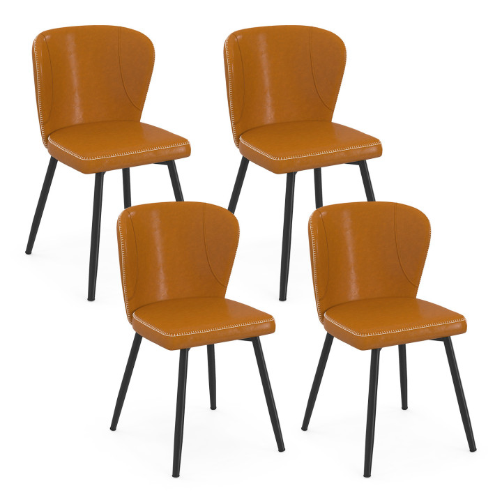 Set van 4 bruine ISAURE stoelen met stiksels en zwarte metalen poten