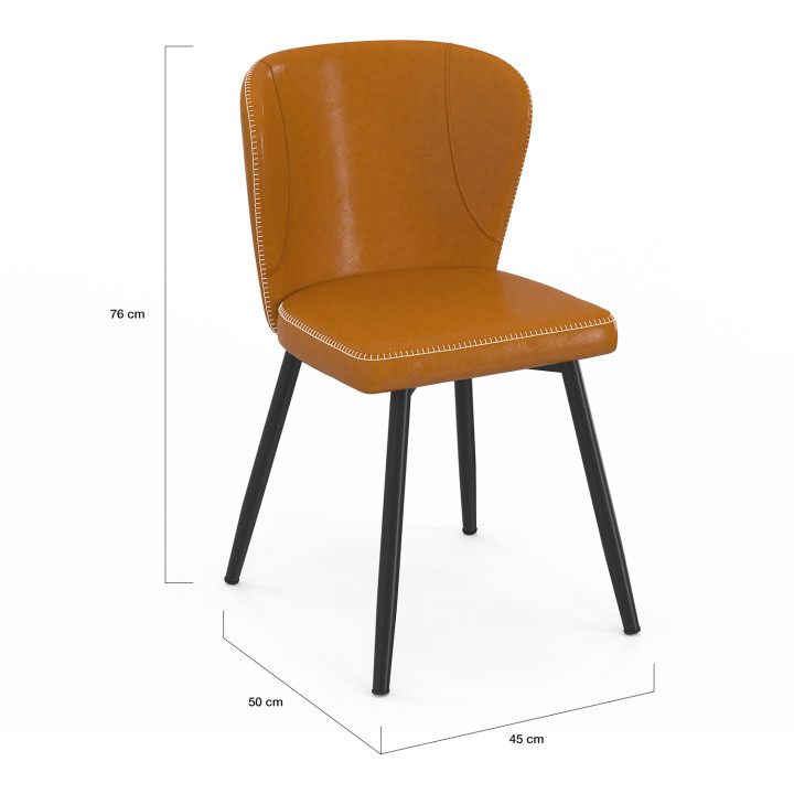 Set van 4 bruine ISAURE stoelen met stiksels en zwarte metalen poten